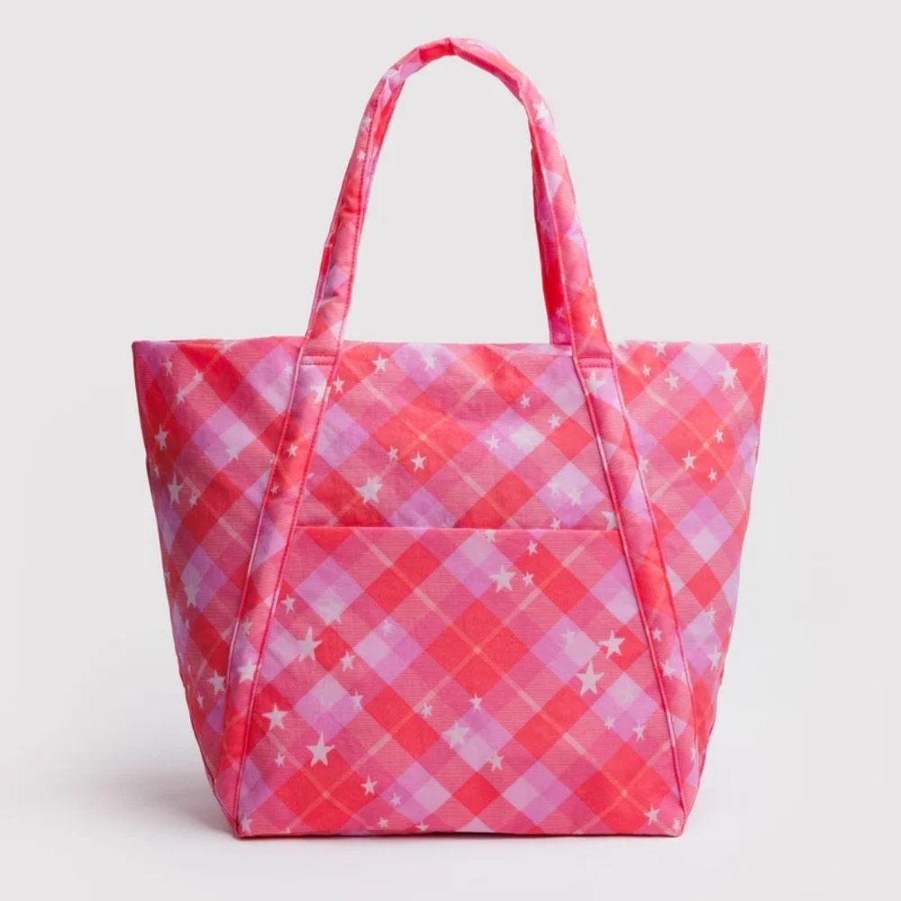 BAGGU Cloud Bag In Pink Star Plaid